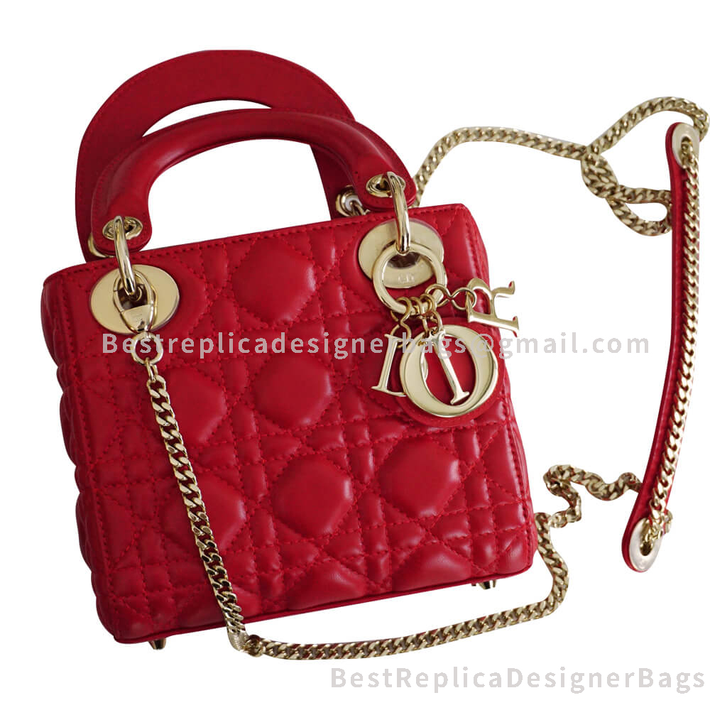 Dior Mini Lady Dior Lambskin Bag Red SHW